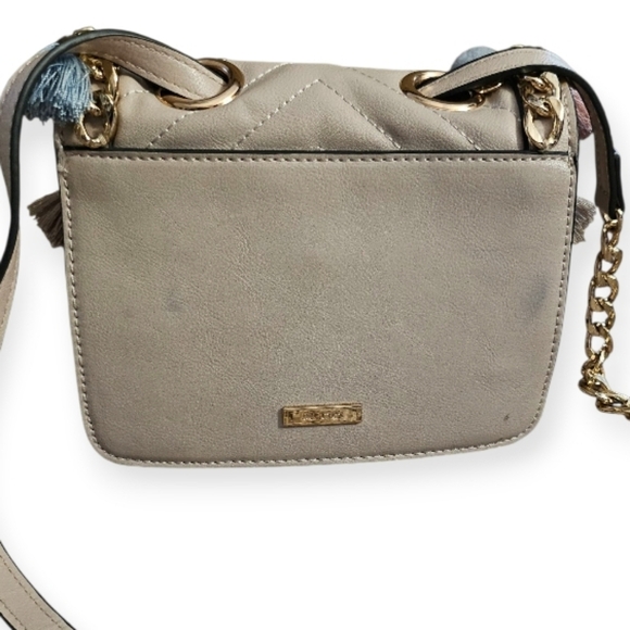 Aldo Cream Chevron Crossbody Bag with Multicolor Pom Poms - Picture 11 of 11